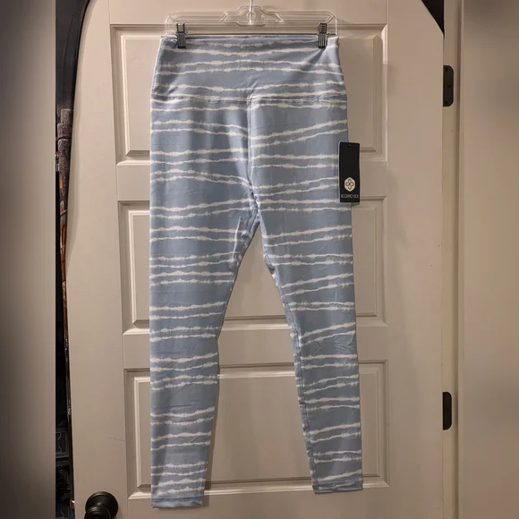 Scorpio Sol High Waisted Sky Blue Striped Tie Dye Leggings Size L - Picture 2 of 6